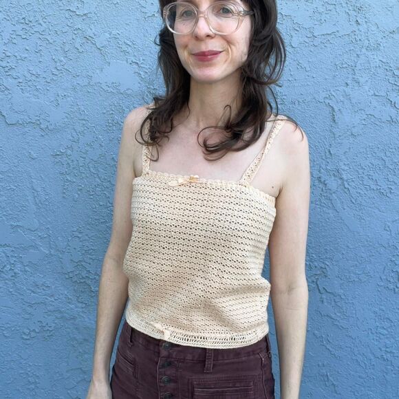 Vintage Spanish Crochet Sweater Tank Top in Peach Size XS dainty - Picture 2 of 8